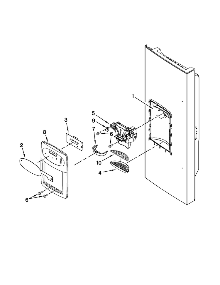 Dispenser Front Parts Diagram and Parts List for MFI2269VEB2  Maytag Refrigerator