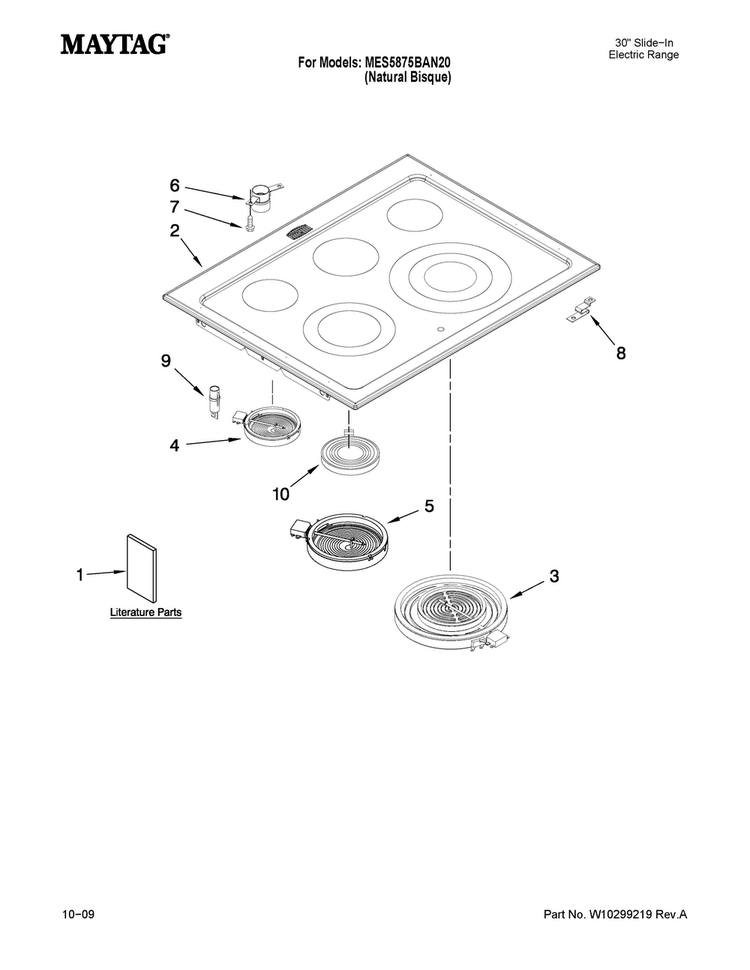 Cooktop Parts Diagram and Parts List for MES5875BAN20  Maytag Range