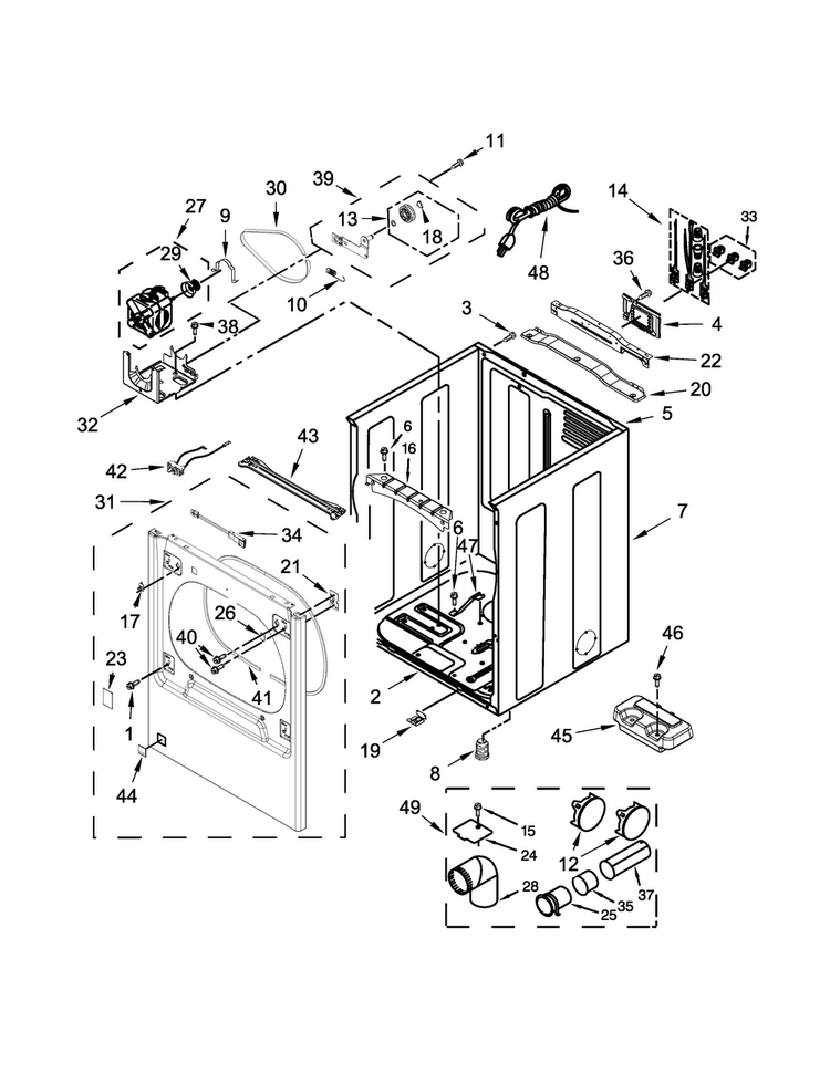 Cabinet Parts Diagram and Parts List for 7MMGDB835EW0  Maytag Dryer