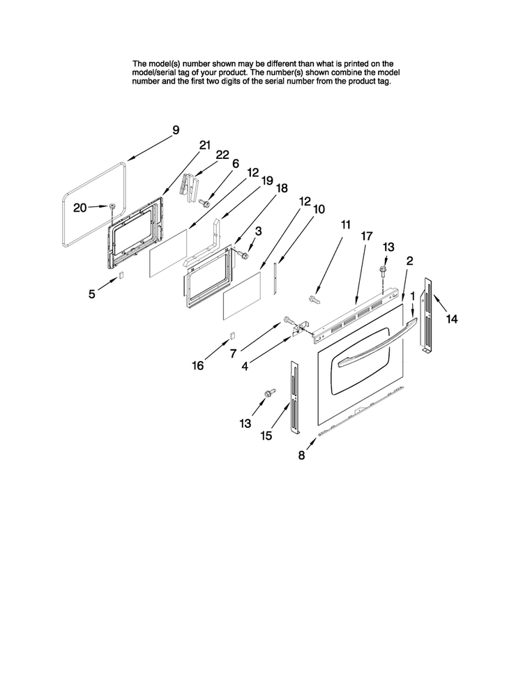 Lower Door Parts Diagram and Parts List for MER6775BCW17  Maytag Range