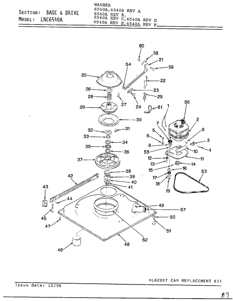 Base Aand Drive Diagram and Parts List for 6540A REV D Norge Washer