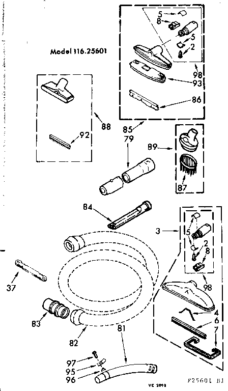 Attachment Parts Diagram and Parts List for 11625601  Kenmore Canister Vacuum