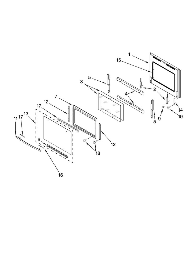 Oven Door Parts Diagram and Parts List for JMW2427WS00  Jenn-Air Microwave