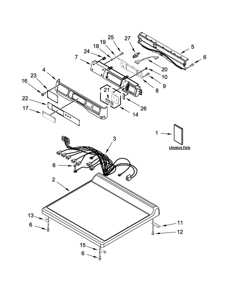 Top And Console Parts Diagram and Parts List for MDE25PNBGW0  Maytag Dryer