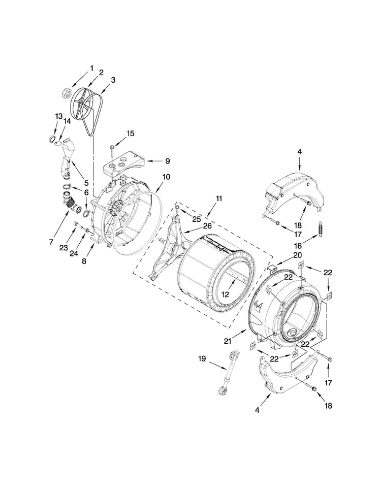 Tub And Basket Parts Diagram and Parts List for MLE20PDBYW1  Maytag Washer Dryer Combo