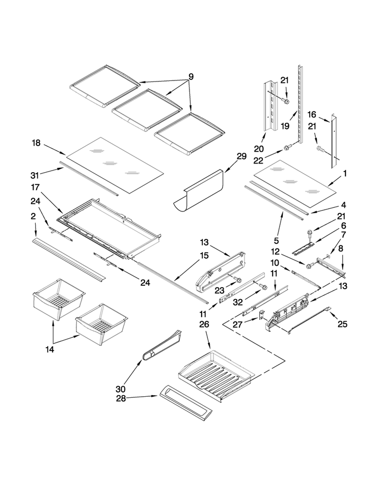 Shelf Parts Diagram and Parts List for JFI2089AEP5  Jenn-Air Refrigerator