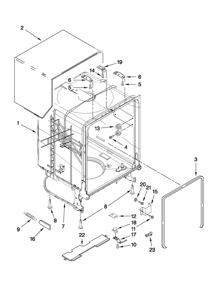 Tub And Frame Parts Diagram and Parts List for MDBH949PAB1  Maytag Dishwasher