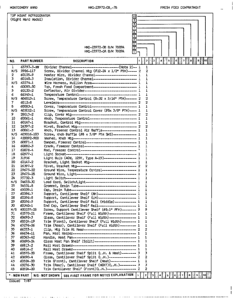 Fresh Food Compartment Page 2 Diagram and Parts List for 23972A  Admiral Refrigerator