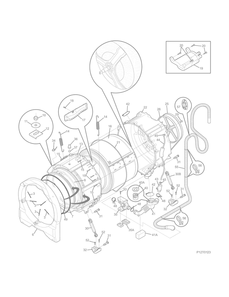 Motor/tub Diagram and Parts List for CFWH7300RW0  Crosley Washer