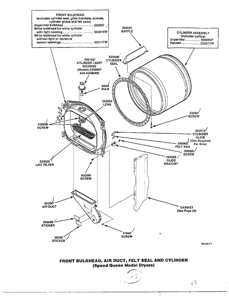 Front Bulkhead/air Duct/felt Seal And Cylinder Diagram and Parts List for 7493-LEM437  Amana Dryer