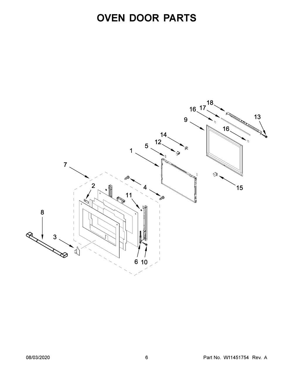 Oven Door Parts Diagram and Parts List for JJW2427IL01  Maytag Range