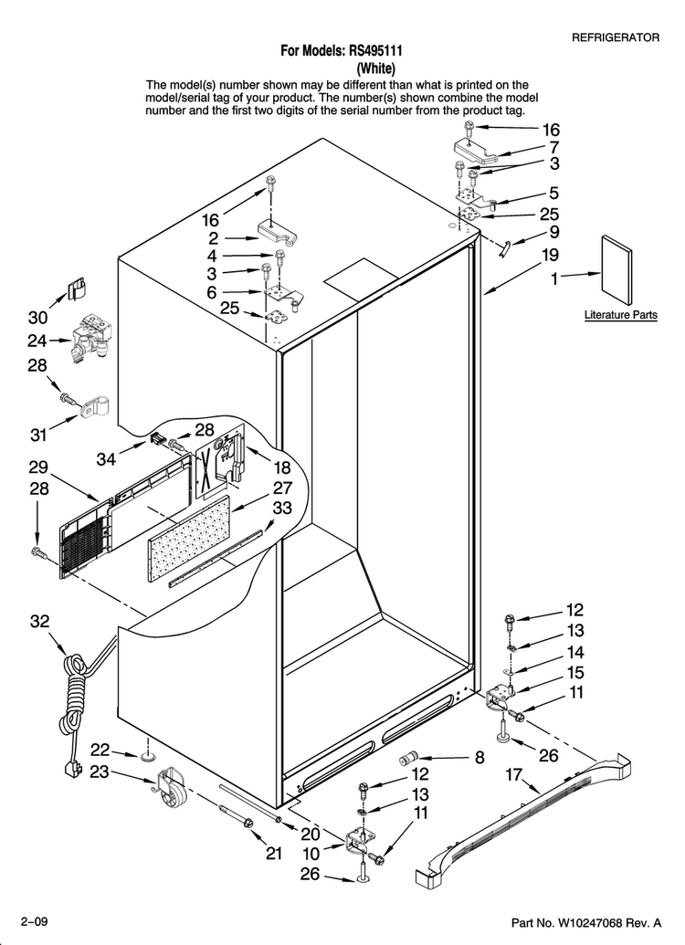 Cabinet Parts Diagram and Parts List for RS495111  Maytag Refrigerator