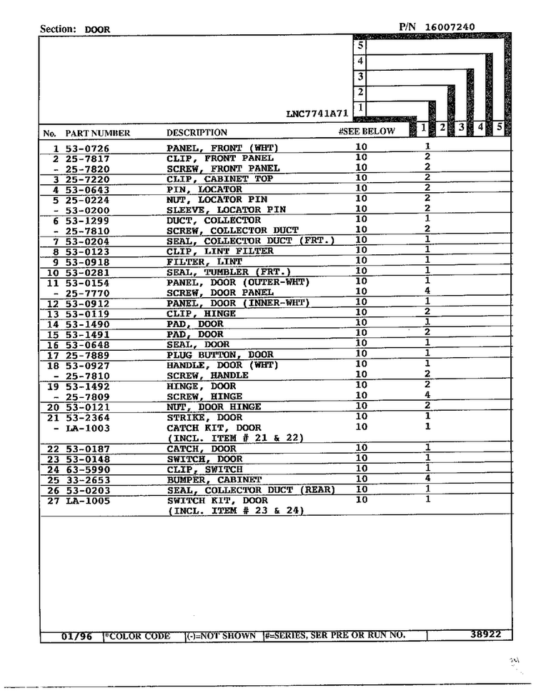Door Page 2 Diagram and Parts List for 7741A71  Norge Dryer