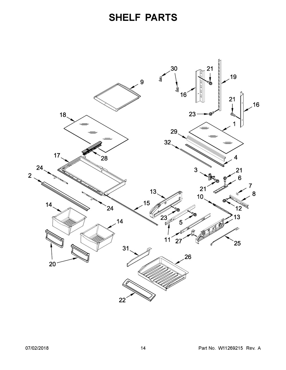 Shelf Parts Diagram and Parts List for MFI2269FRZ03  Maytag Refrigerator