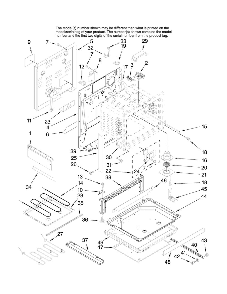 Chassis Parts Diagram and Parts List for JES8750BAB16  Jenn-Air Range