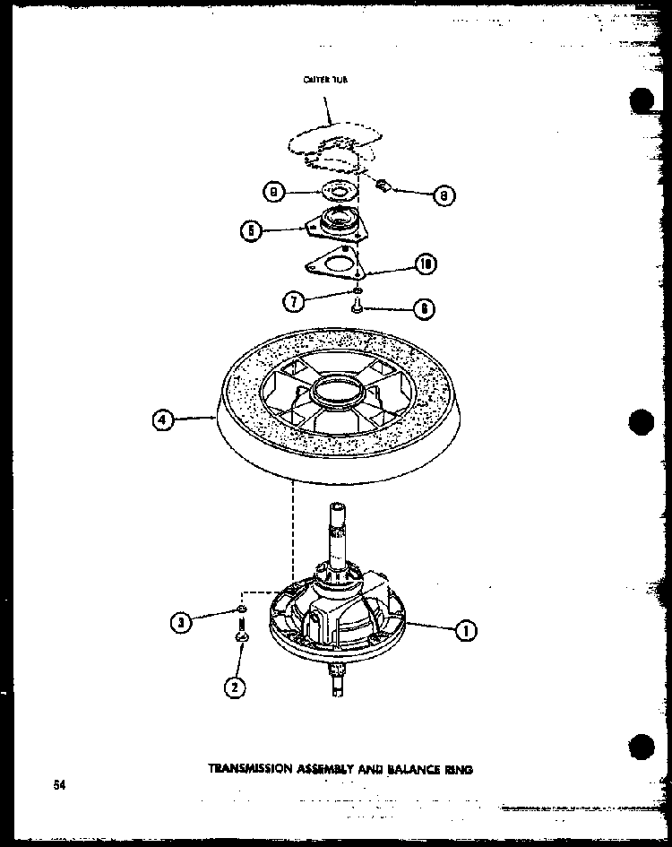 Transmission Assembly And Balance Ring Diagram and Parts List for TAA400 P77040-2W Amana Washer