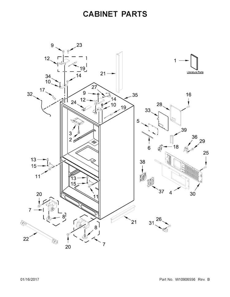 Cabinet Parts Diagram and Parts List for JFFCC72EFP00  Jenn-Air Refrigerator