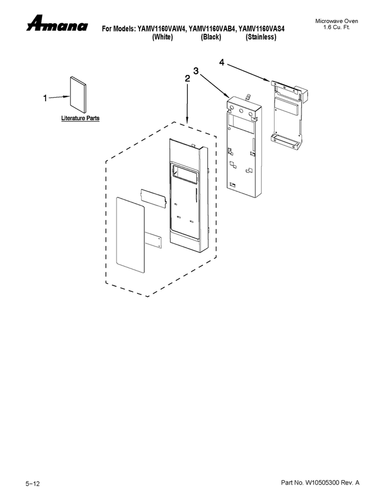 Control Panel Parts Diagram and Parts List for YAMV1160VAS4  Amana Microwave