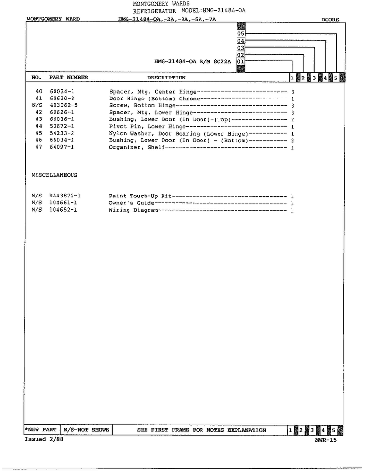 Doors/miscellaneous Page 3 Diagram and Parts List for 21484-OA  Admiral Refrigerator