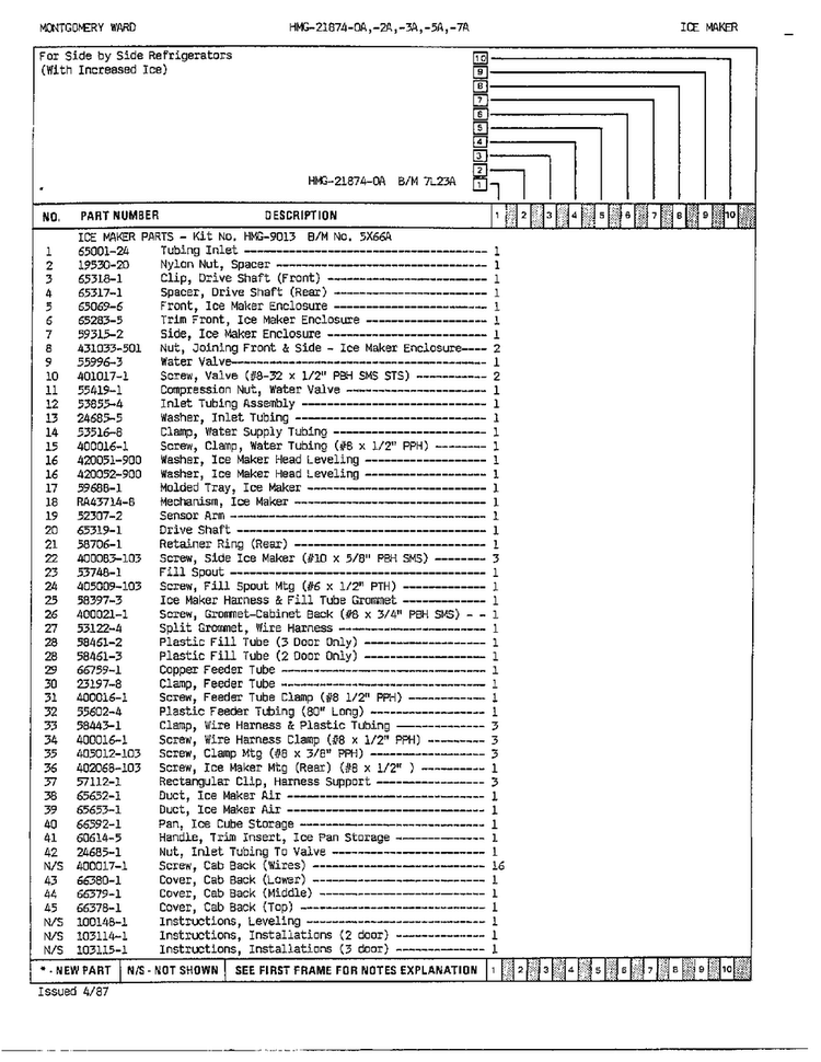 Ice Maker Page 2 Diagram and Parts List for 21874A  Admiral Refrigerator