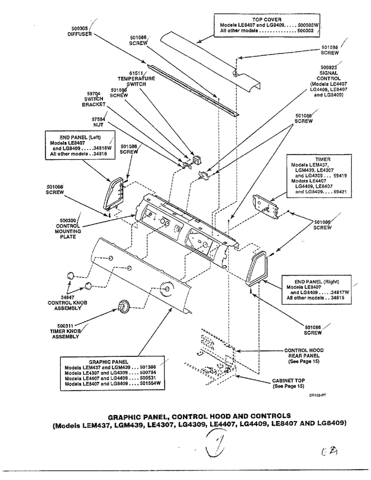 Graphic Panel/control Hood And Controls Page 6 Diagram and Parts List for 7493-LEM437  Amana Dryer