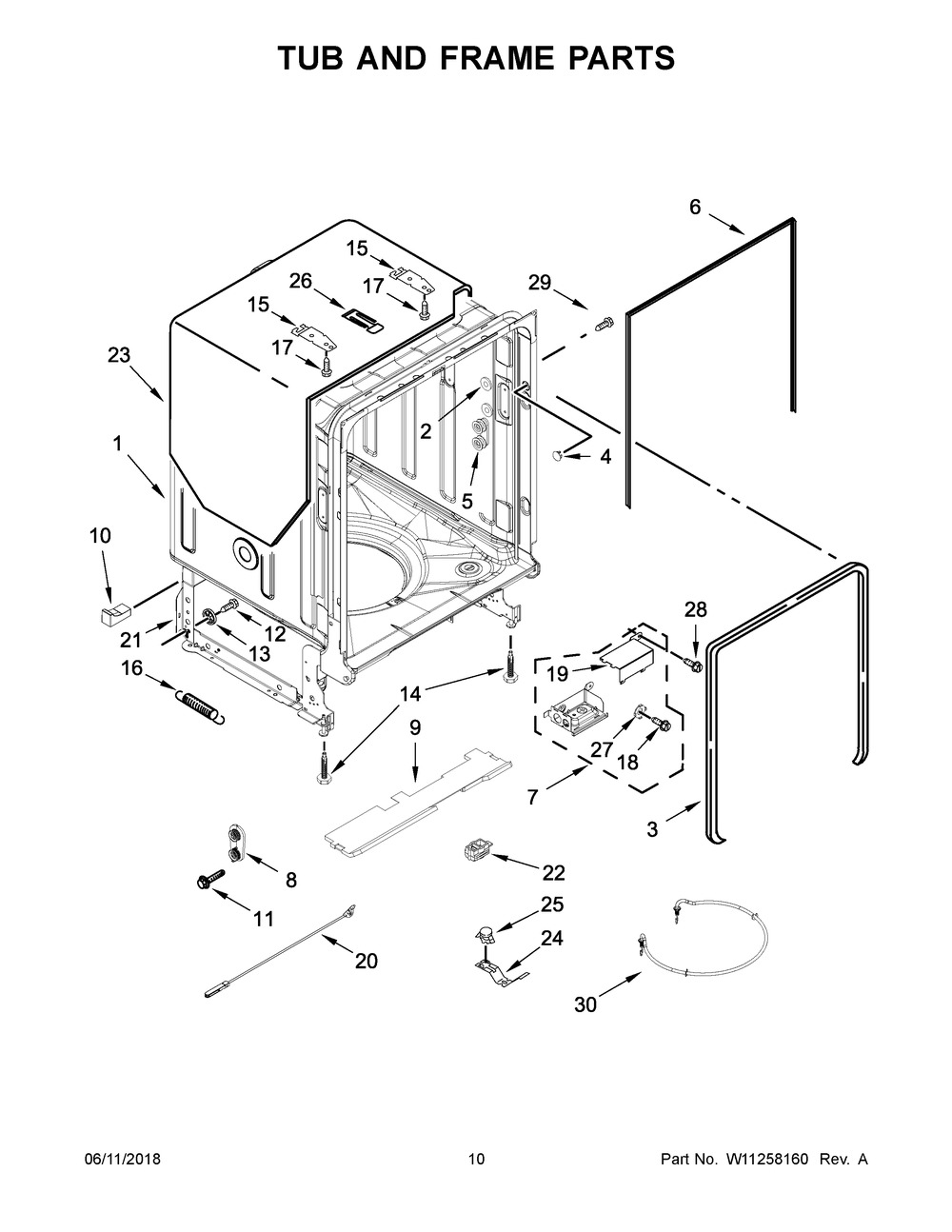 Tub And Frame Parts Diagram and Parts List for MDB4949SHZ0  Maytag Dishwasher