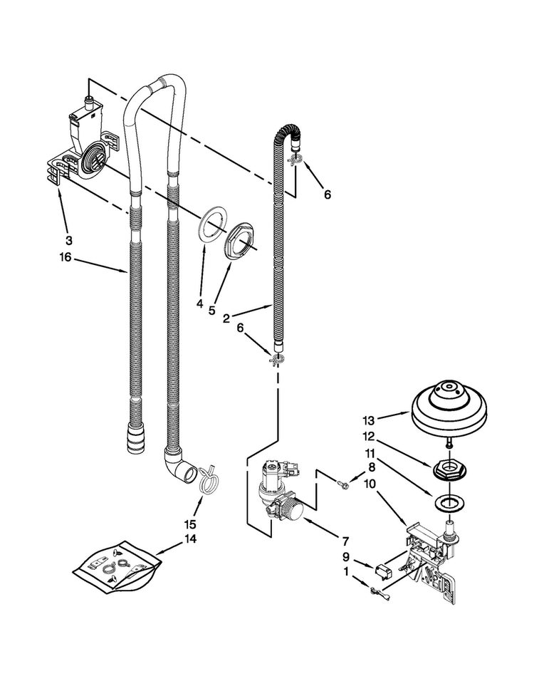 Fill, Drain And Overfill Parts Diagram and Parts List for JDB8700AWS2  Jenn-Air Dishwasher