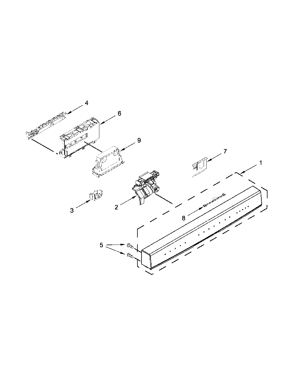 Control Panel And Latch Parts Diagram and Parts List for 66514749N511  Kenmore Dishwasher