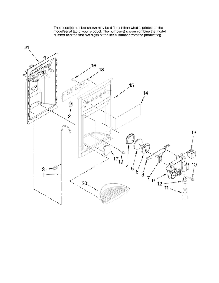 Dispenser Front Parts Diagram and Parts List for AS2626GEKB13  Amana Refrigerator