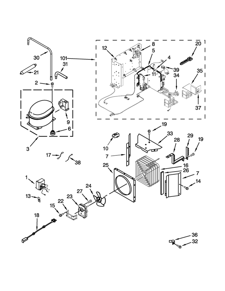 Upper Unit Parts Diagram and Parts List for JB36NXFXLW04  Jenn-Air Refrigerator