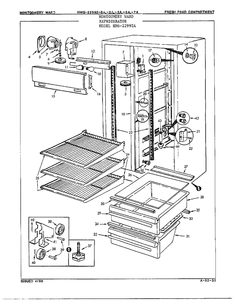 Fresh Food Compartment Diagram and Parts List for 22992-OA  Admiral Refrigerator