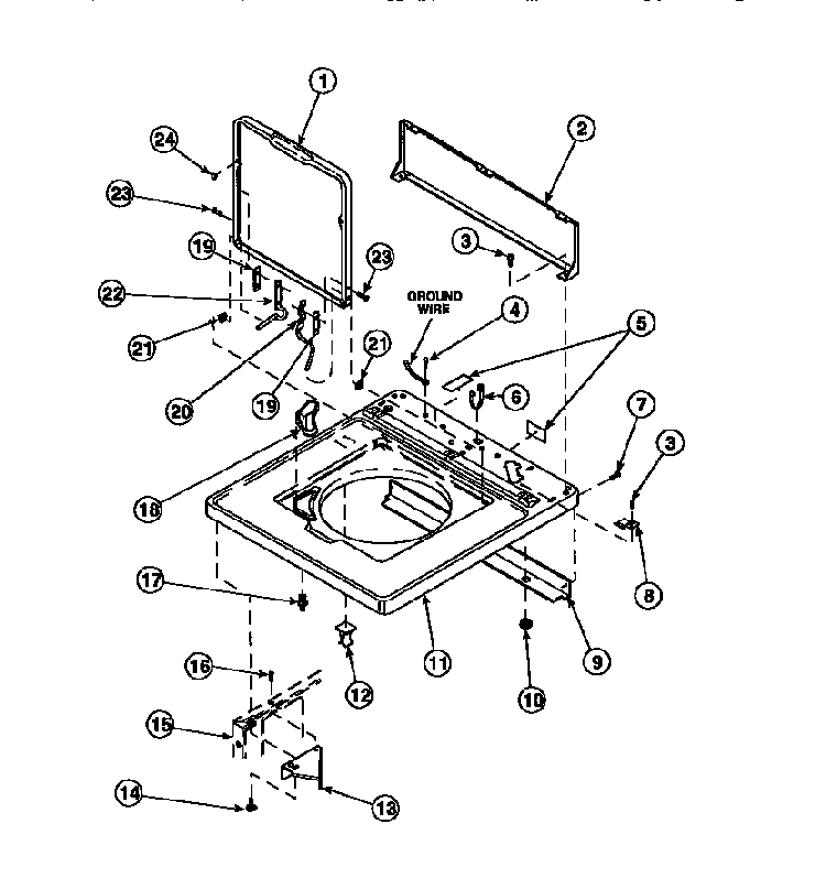 Cab Top/loading Dr & Ctrl Hood Rear Pan Diagram and Parts List for LW8303W2-PLW8303W2B  Amana Washer