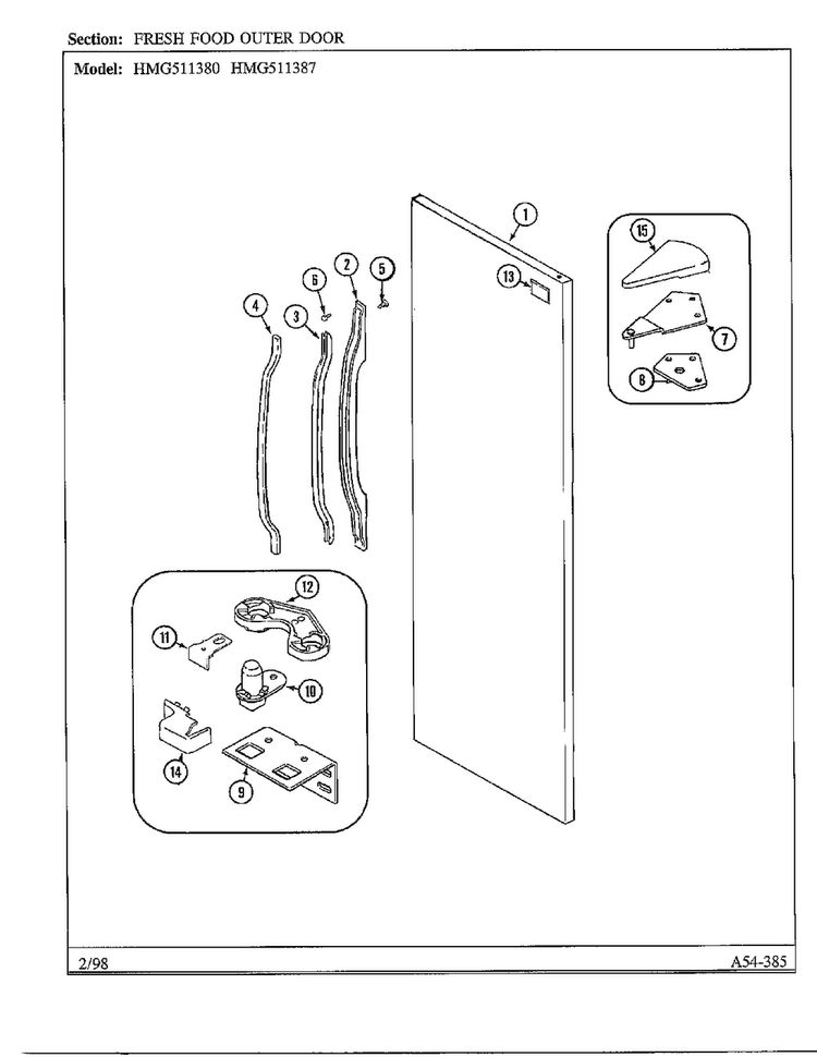 Fresh Food Outer Door Diagram and Parts List for HMG511387  Admiral Refrigerator