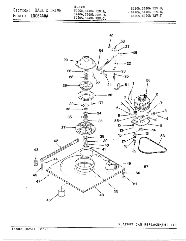 Base And Drive Parts Diagram and Parts List for 6440A REV J Norge Washer