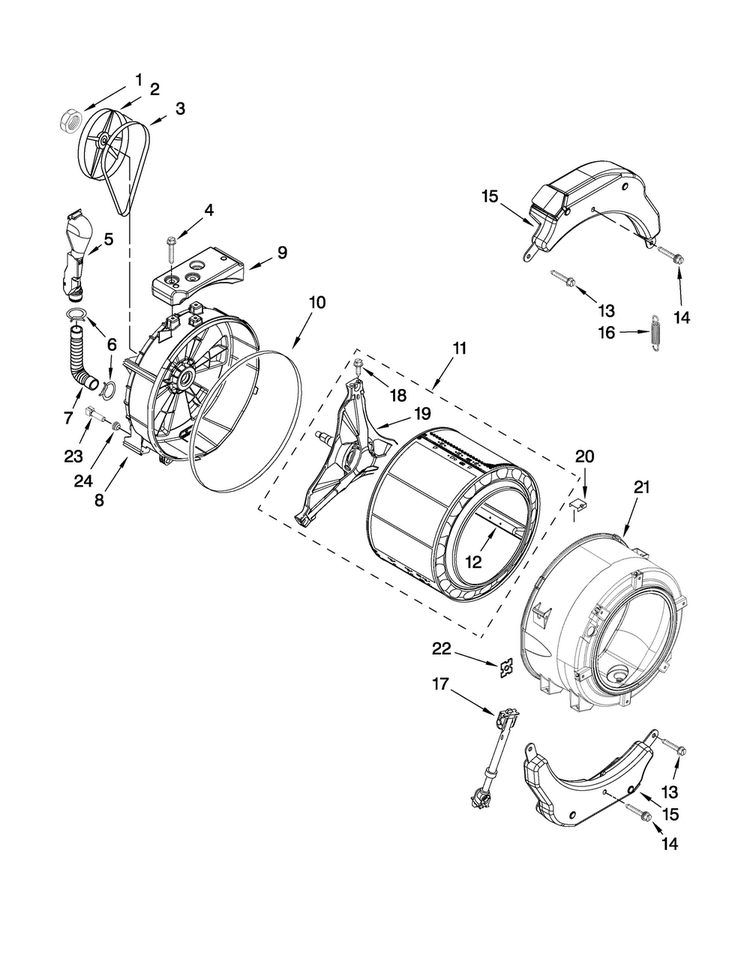 Tub And Basket Parts Diagram and Parts List for MHWZ400TQ03  Maytag Washer