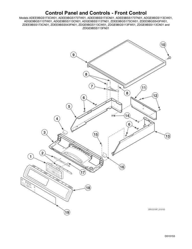 Control Panel/Front Controls Diagram and Parts List for ADEE9BGS173TW01  Speed Queen Dryer