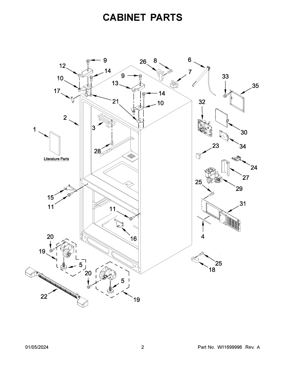 Cabinet Parts Diagram and Parts List for JFFCF72DKM00  Jenn-Air Refrigerator