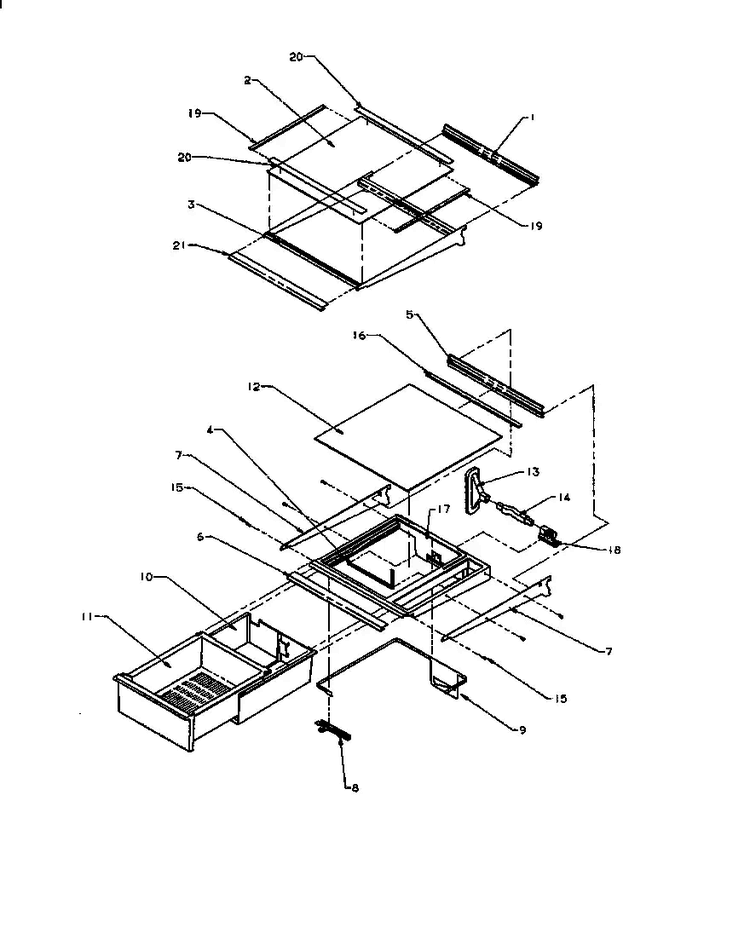 Ref Shelving And Drawers Diagram and Parts List for SZD27NE-P1162410WE  Amana Refrigerator