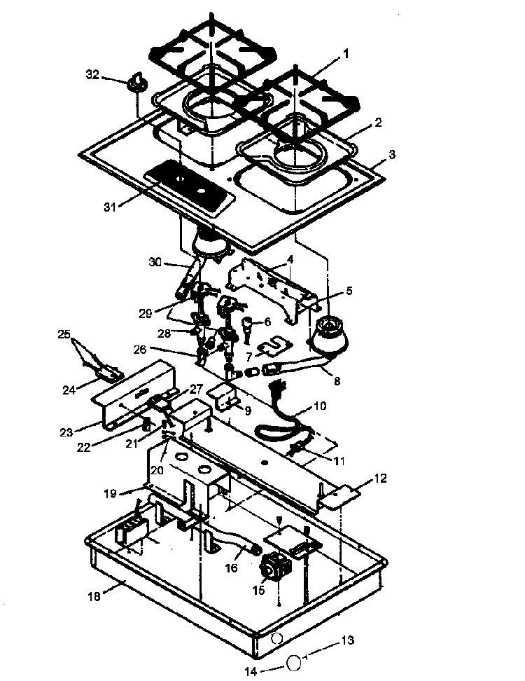 Maintop Diagram and Parts List for AKO2000K-P1142512NK  Amana Cooktop