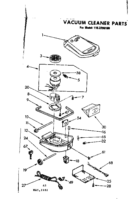 Base Assembly Diagram and Parts List for 1162269180  Kenmore Canister Vacuum