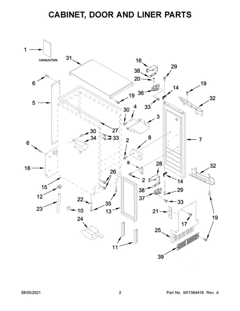Cabinet, Door And Liner Parts Diagram and Parts List for JUIFN15HX01  Maytag Ice Maker