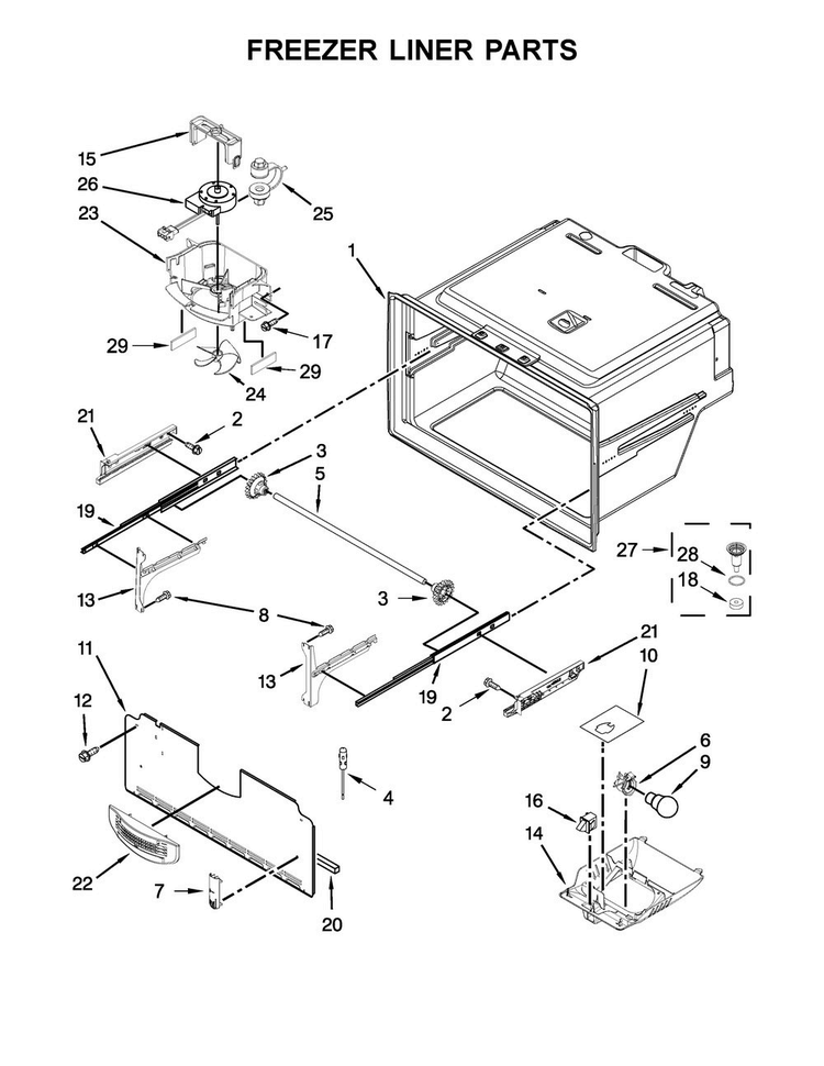 Freezer Liner Parts Diagram and Parts List for MFI2269DRH01  Maytag Refrigerator