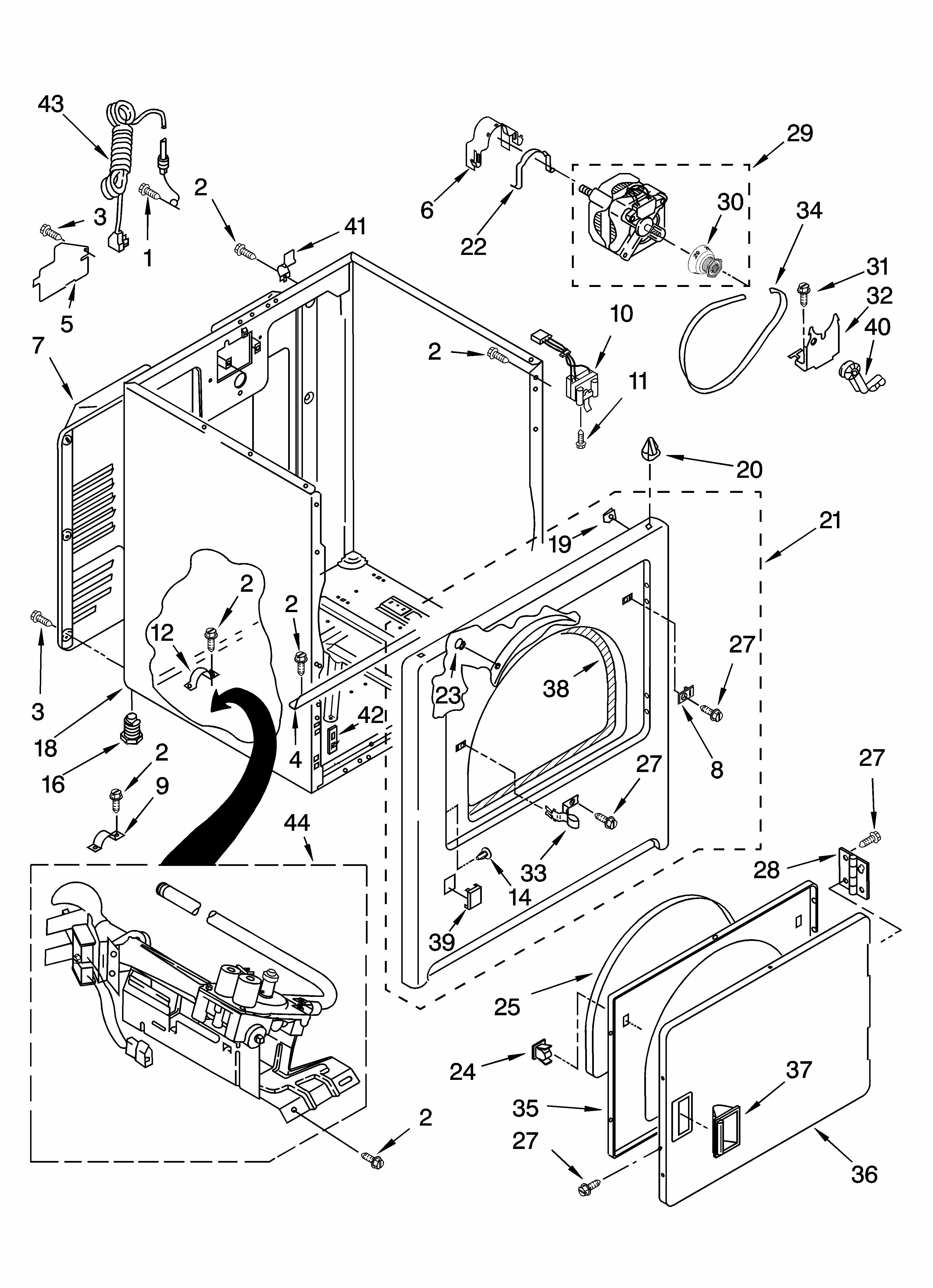 Cabinet Parts Diagram and Parts List for NGD4800VQ0  Amana Dryer