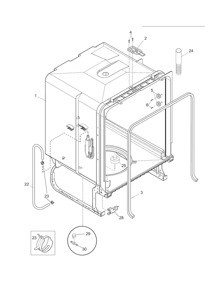 Tub Diagram and Parts List for CDB600KS1B  Crosley Dishwasher