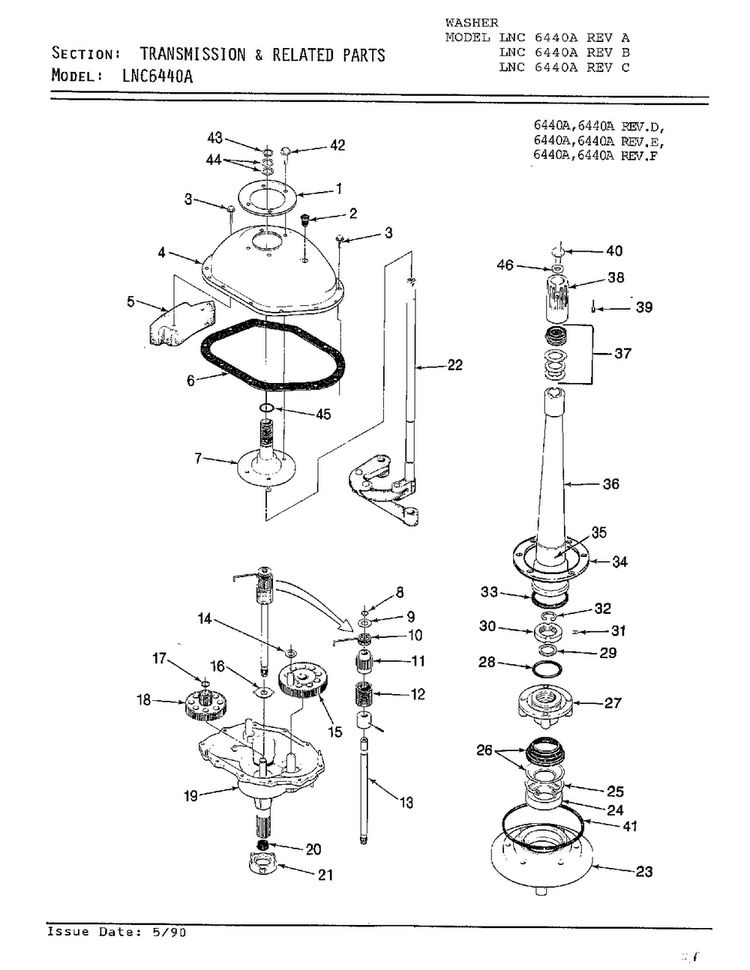 Transmission Diagram and Parts List for 6440A REV J Norge Washer