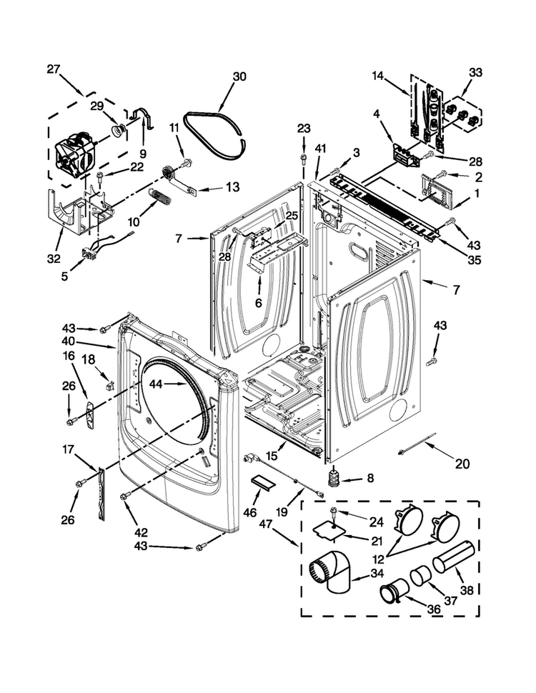 Cabinet Parts Diagram and Parts List for MED9000YG1  Maytag Dryer