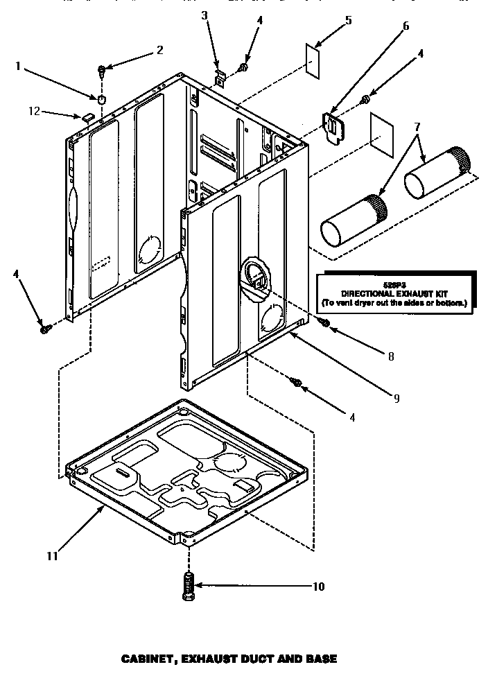 Cabinet, Exhaust Duct & Base Diagram and Parts List for LG4429L P1158901WL Amana Dryer