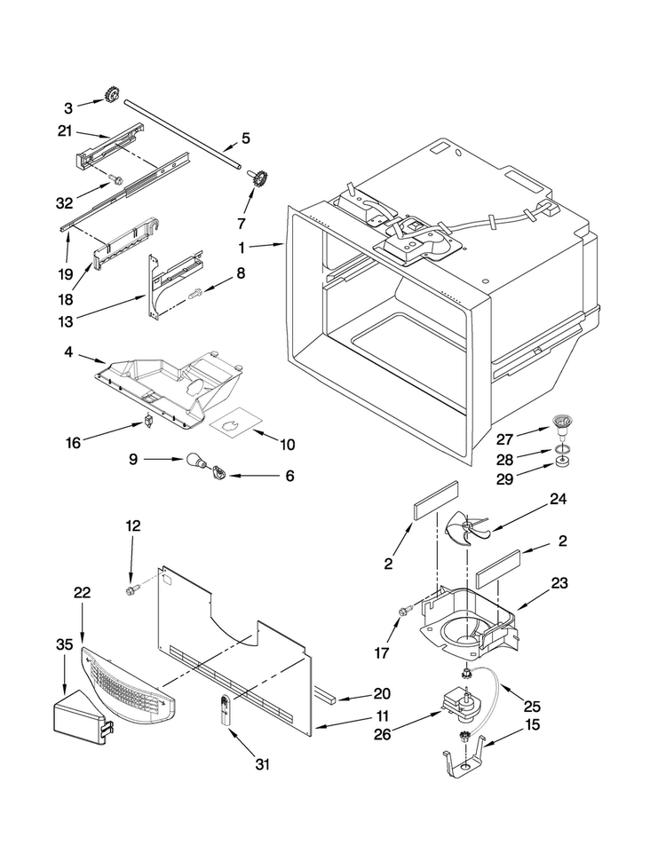 Freezer Liner Parts Diagram and Parts List for JFC2089HPF4  Jenn-Air Refrigerator