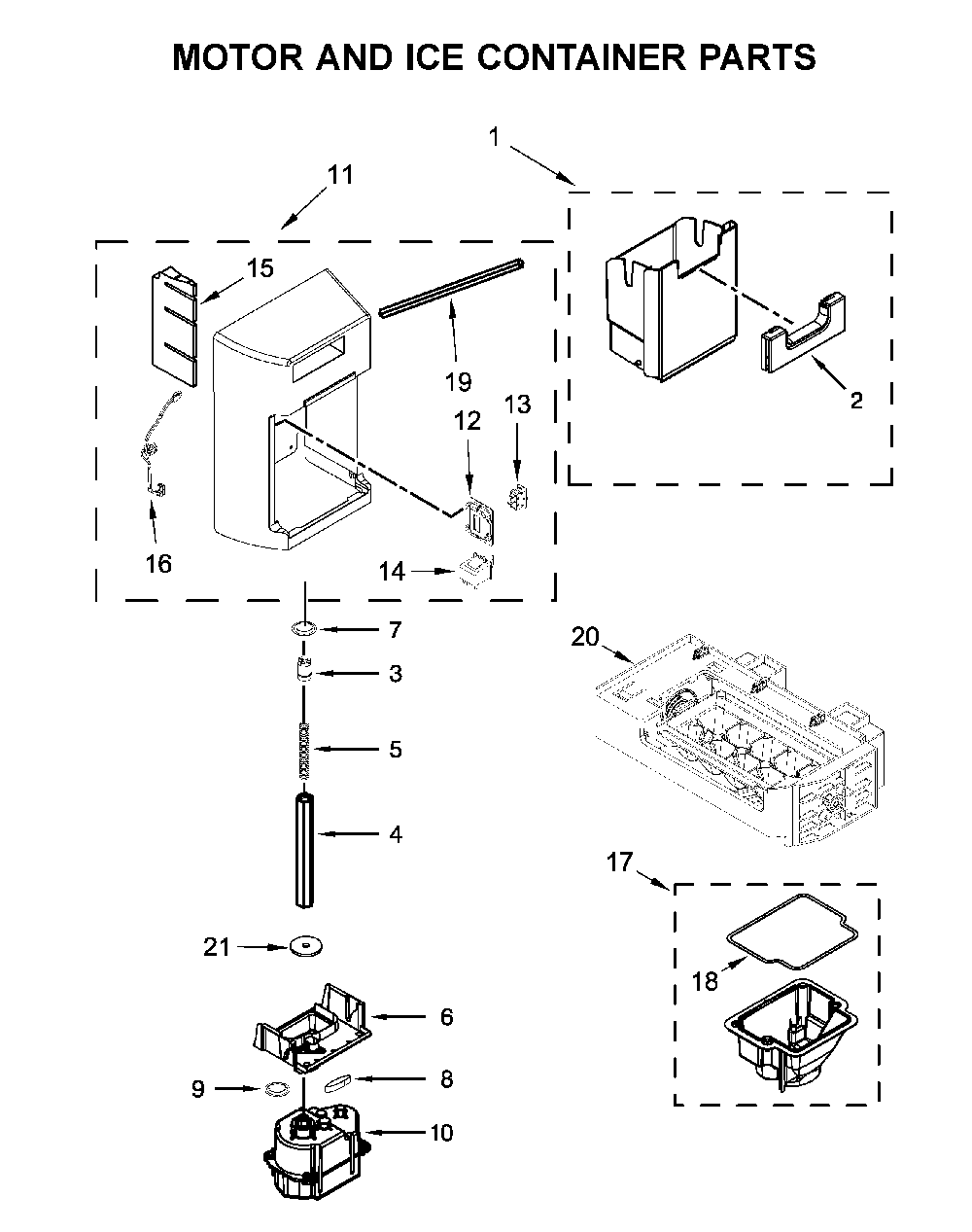 Motor and ice container parts Diagram and Parts List for MSS25C4MGK03  Maytag Refrigerator