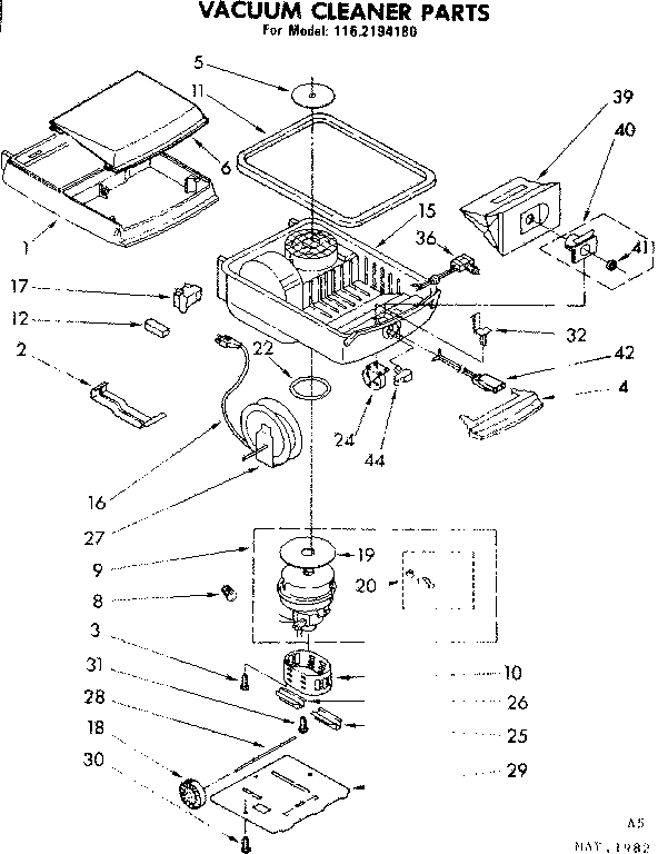 Base Assembly Diagram and Parts List for 1162194180  Kenmore Canister Vacuum